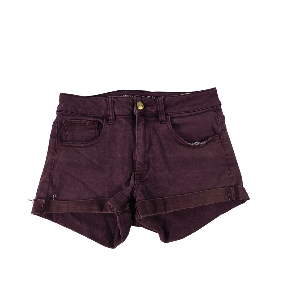 American Eagle Hi-Rise Shortie Burgundy Super Stretch Denim Shorts Maroon Size 6